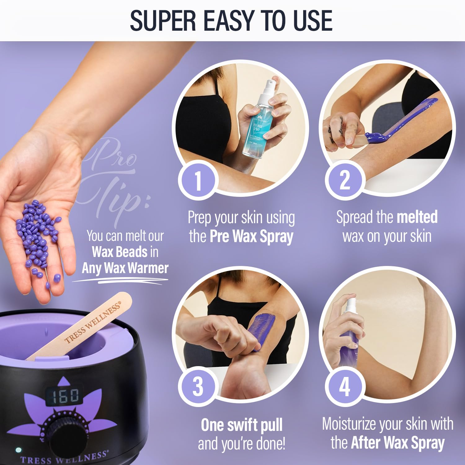 Tress Wellness Wax Beads - Safe for Skin - Dermatologically Tested - At-Home Kit for Bikini, Brazilian & Full Body - Variety 1.3lb