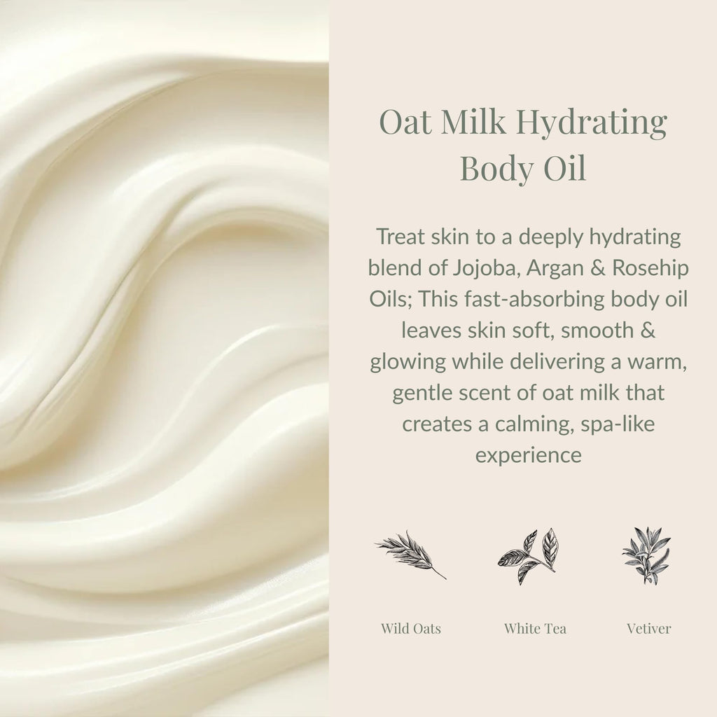 Archipelago Botanicals Oat Milk Hydrating Body Oil, Lightweight Jojoba, Argan & Rosehip Oils for Dry or Sensitive Skin, Wild Oats & Vetiver Aroma, 3.4 fl oz