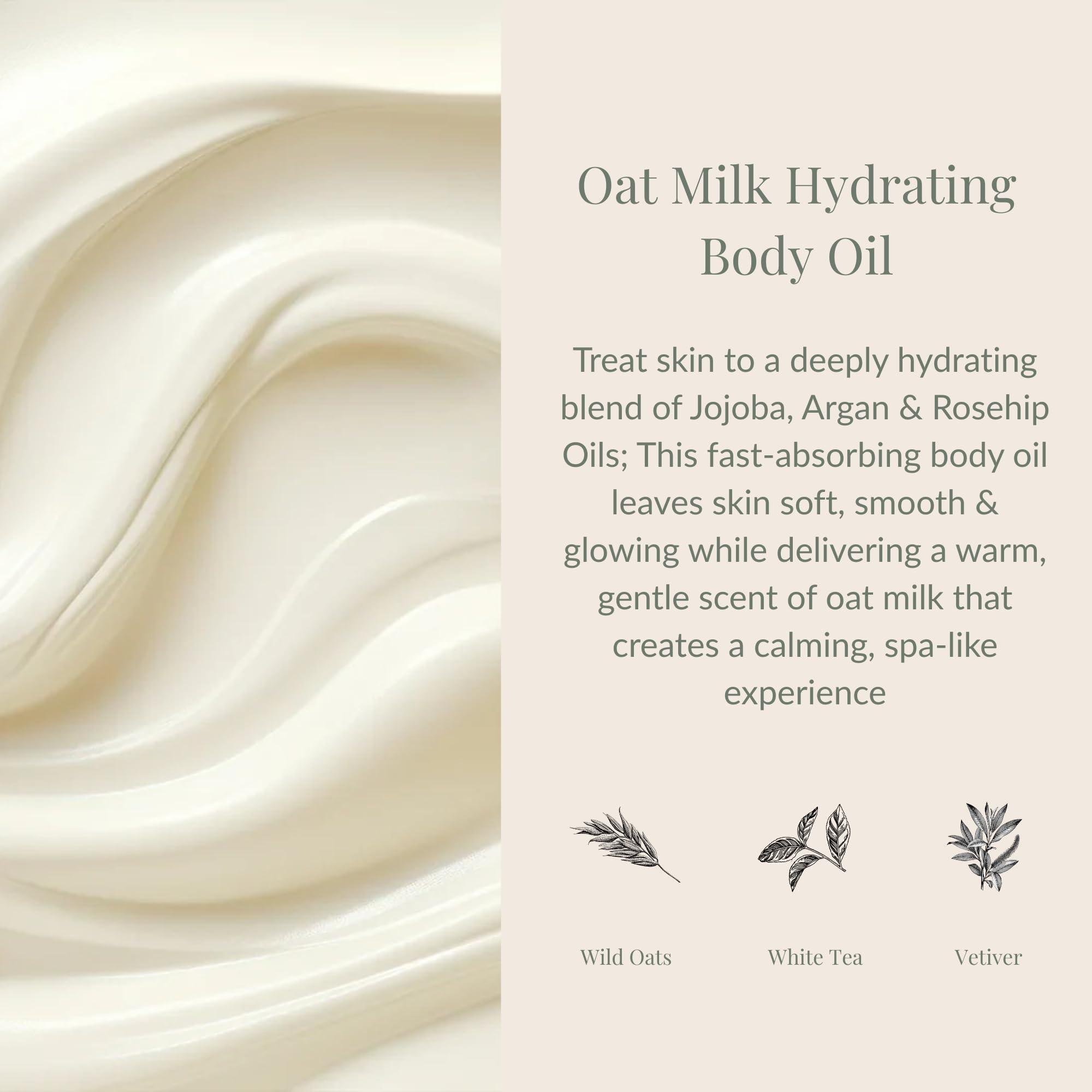 Archipelago Botanicals Oat Milk Hydrating Body Oil, Lightweight Jojoba, Argan & Rosehip Oils for Dry or Sensitive Skin, Wild Oats & Vetiver Aroma, 3.4 fl oz