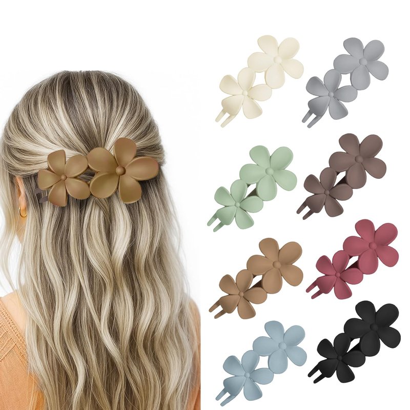 YTQDSS 8PCS Flat Hair Claws Matte Non-Slip Clips for Women, Strong Hold Hair Accessories for All Hair Types, Daily Wedding Party Date Beach Use (Style2(Floral))
