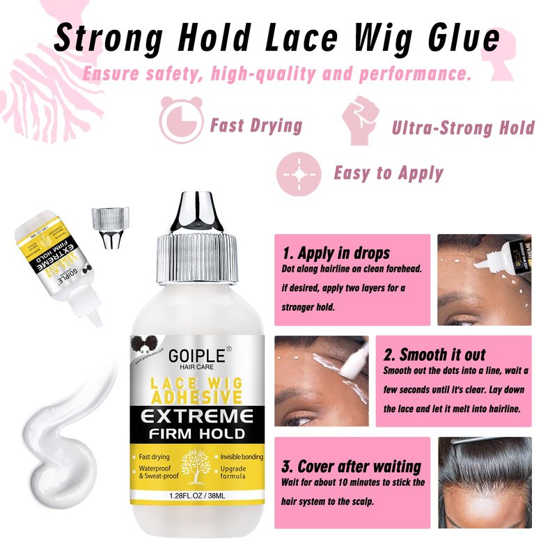 Wig Glue for Lace Front Wigs Lace Glue for Wig, Strong Hold Lace Glue for Lace Front Wig Lace Adhesive Hair Replacement with Remover, Wig Band, Hair Wax Stick, Edge Control Wig Installation Kit(10pcs)