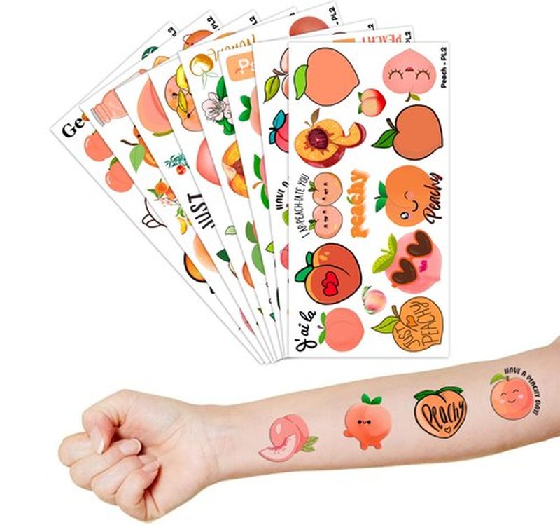 96PCS Fruit Peach Temporary Tattoos Stickers Themed First Birthday Party Decorations Favors Supplies Decor Cute Pink Cartoon Just Peachy Tattoo Sticker Gifts For Kids Boys Girls School Prizes Carnival