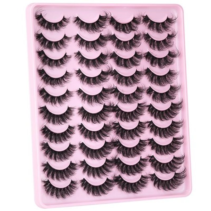 Mink Lashes Fluffy Faux Mink Eyelashes Wispy 20mm Long D-Curl Lashes Russian Cat Eye Strip Lashes Extensions Eyelashes Pack 20 Pairs
