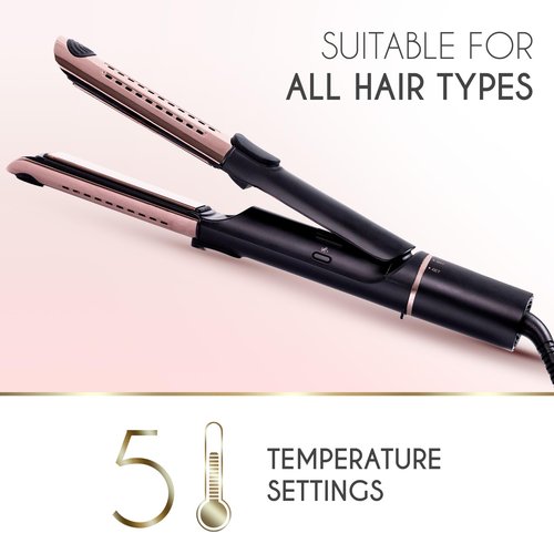ELLA BELLA® Hair Straightener and Air Curler 2 in 1 • Titanium Flat Iron Curling Iron in One • Cooling Air Vents to Effortlessly Lock in Style • Multiple Looks, Professional Salon Results