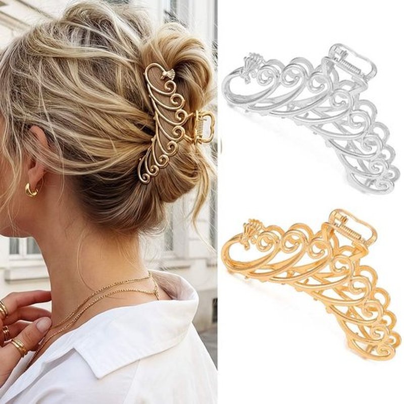 CAKURE Metal Claw Clips Gold Hair Clips Fancy Hair Accessories for Women (Pack of 2)