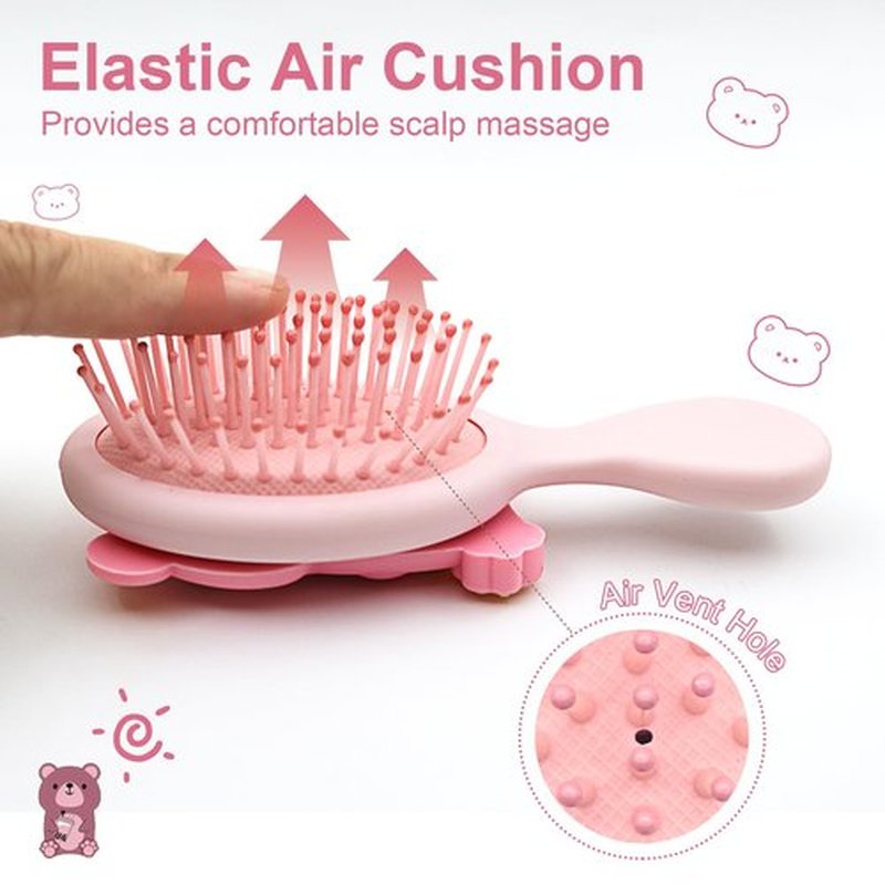 DINATIS Mini Toddler Hair Brush Detangler Brush Kids Detangling Hairbrush Soft Massage Comb Small Travel Hair Brush for Thick Curly Thin Long Short（Pink）