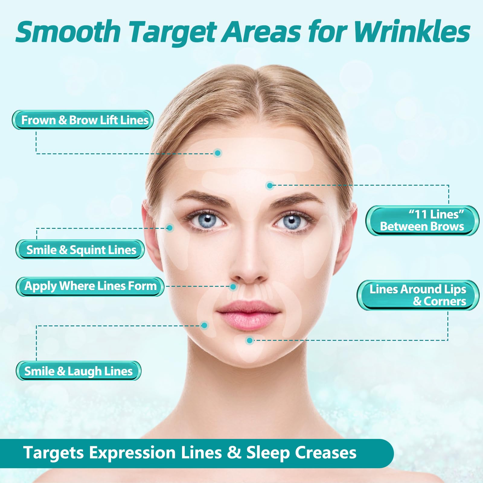 Face Wrinkle Patches Overnight, 208Pcs Wrinkle Tape for Face & Forehead, Anti-Wrinkle Facial Patches for Sleep, Face Tape for Wrinkles, Forehead & Smile Lines Patches, Comfortable Stay-On Design