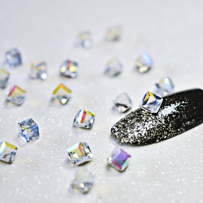 60PCS /lot 3D Cube Square Rhinestone Crystal Glass Nails Beads Decoration Manicure Nail Art (Clear)