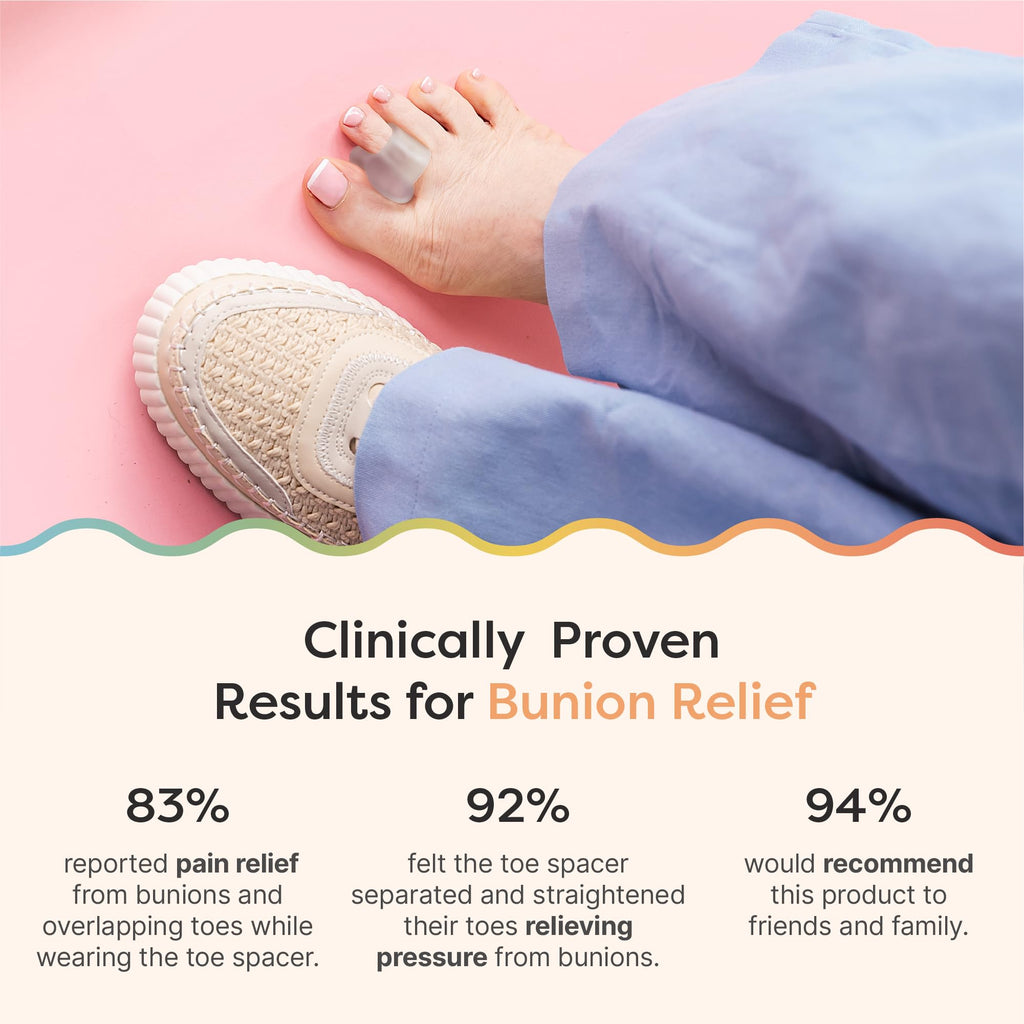 ZenToes Firm Gel Toe Separators for Overlapping Toes, Bunions, Big Toe Alignment, Corrector and Spacer, Strong Support - 4 Pack (Firm Frosted Clear)