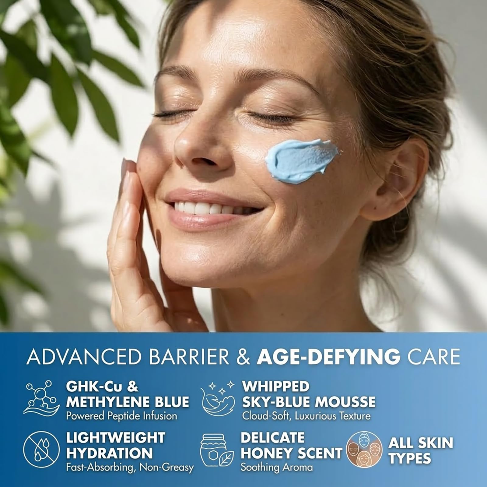 TKSHINY GHK-CU & Methylene Blue Grass-Fed Tallow Balm, Face Moisturizer with Hyaluronic Acid & Honey Extract, Skin Barrier Repair & Anti-Aging Face Cream for Fine Lines & Dry Skin 2.11Oz