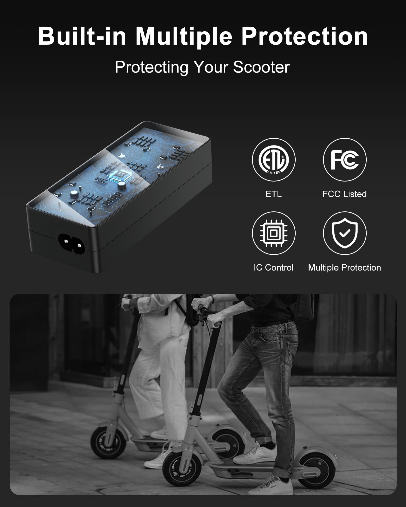 VHBW 42V Charger Compatible with Volpam Electric Scooter Charger, fits for SP06 SPT7 SP03 SP06 GS, Replacement for Volpam Scooter with LED Indicator – Fast Lithium Battery Adapter