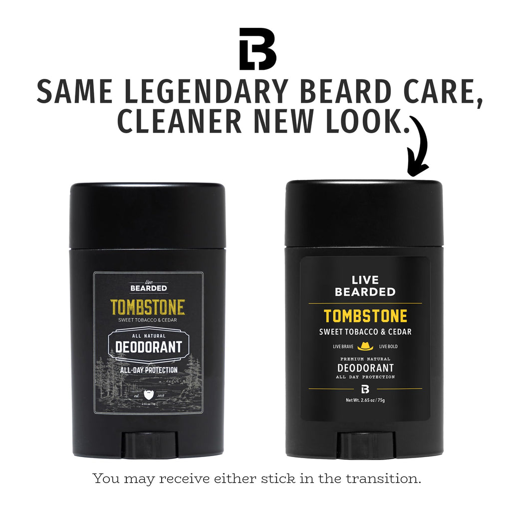 LIVE BEARDED® Men's Aluminum Free Deodorant, 1 Stick, Tombstone Scent