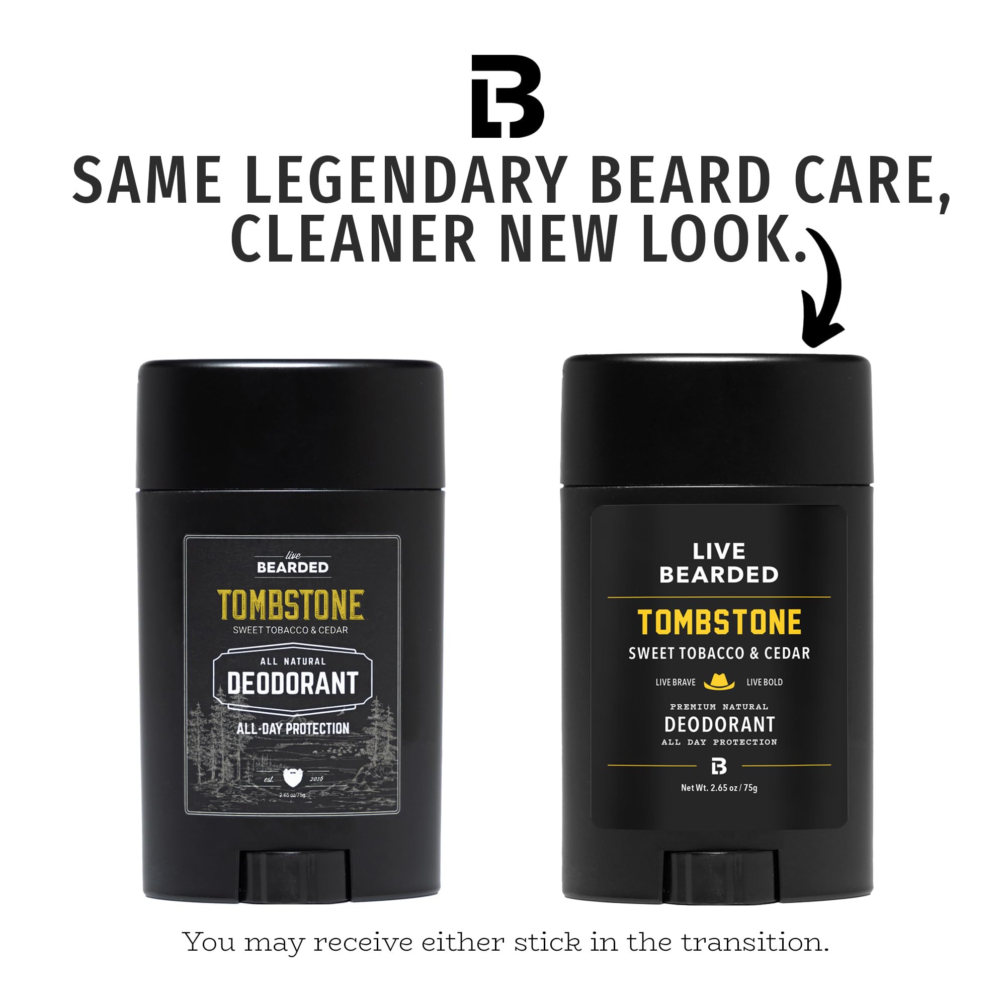 LIVE BEARDED® Men's Aluminum Free Deodorant, 1 Stick, Tombstone Scent