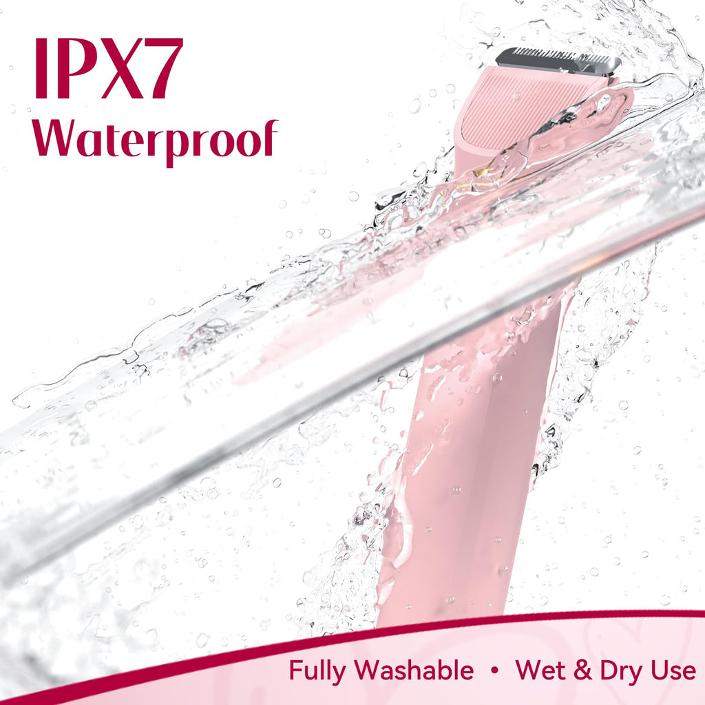 5-in-1 Bikini Trimmer for Women, Electric Razors Shaver IPX7 Waterproof, Cordless Body Hair Trimmer, Ceramic Blade, Facial & Pubic Hair Removal, Travel Portable (Pink)
