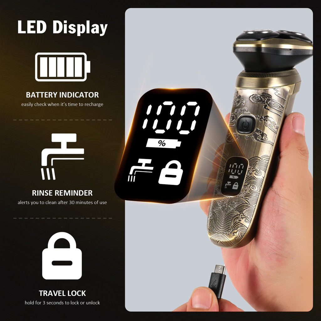 YHC Electric Razor for Men – Wet & Dry Rotary Shaver with Magnetic Head for Beard & Face, Rechargeable Cordless Shaver with Pop-Up Trimmer & Travel Lock