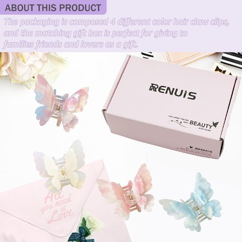 Fantasy Gradient Color Double Layered Butterfly Hair Clips, Medium Acrylic Claw Clips for Thick Thin Hair, Non-Slip Butterfly Jaw Clips, Beautiful Hair Accessories for Girls and Women (Dreamy Double)
