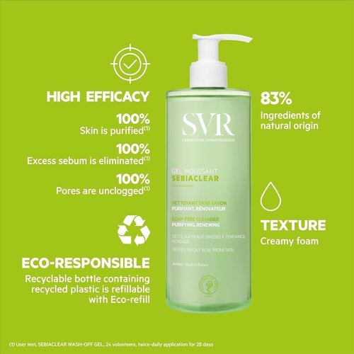 SVR Sebiaclear Cleansing Gel - Purifying Formula for Oily Skin | 400ml (13.53 Fl Oz)