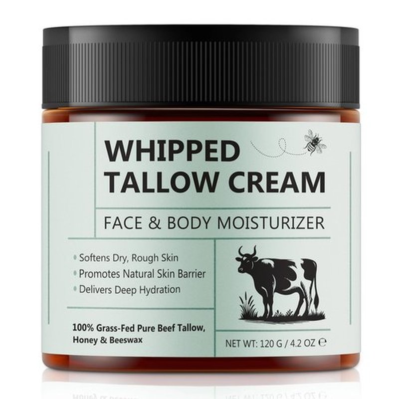 laraspi Beef Tallow for Skin, Beef Tallow Moisturizer, 4.2 oz Organic Whipped Grass Fed Beef Tallow with Honey Cream for Face & Body, Unscented