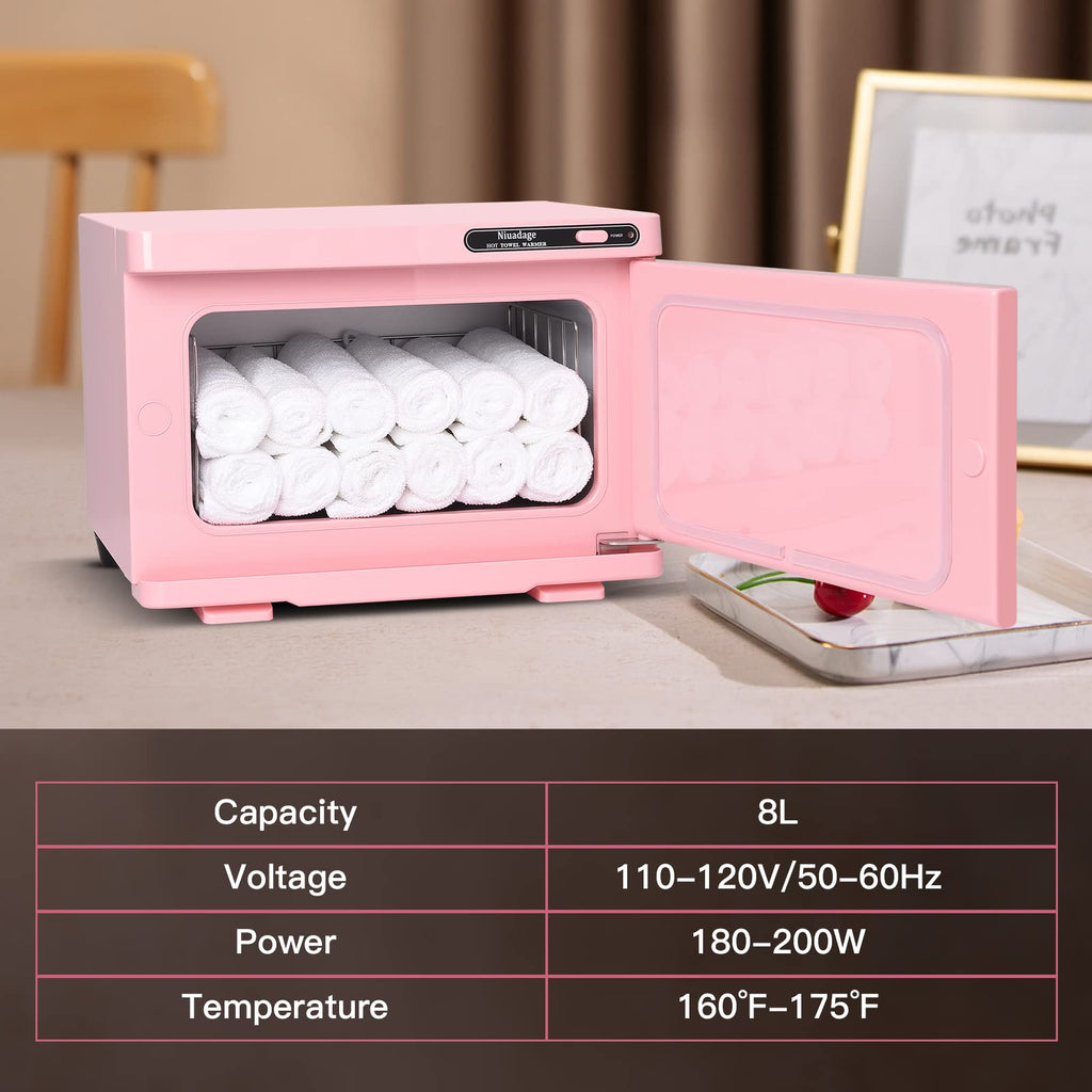 Niuadage Hot Towel Warmer Cabinet 8L, Facial & Spa Towel Warmer Auto Reheat, Perfect for Estheticians - Pink