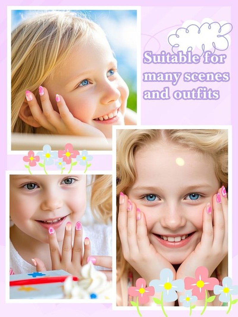 26 Pieces Press on Nails for Kids, EBANKU Kid False Nail Kit Pink Heart Press on Nail with Nail Glue Fake Nail Kits for Kids Girls