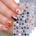 4 Sheets Halloween Nail Art Stickers 5D Embossed Cute Ghost Nail Stickers Black Cat Pumpkin Design Flower Finger Skeleton Nail Decals Nail Art Supplies for Women Acrylic DIY Nail Decorations