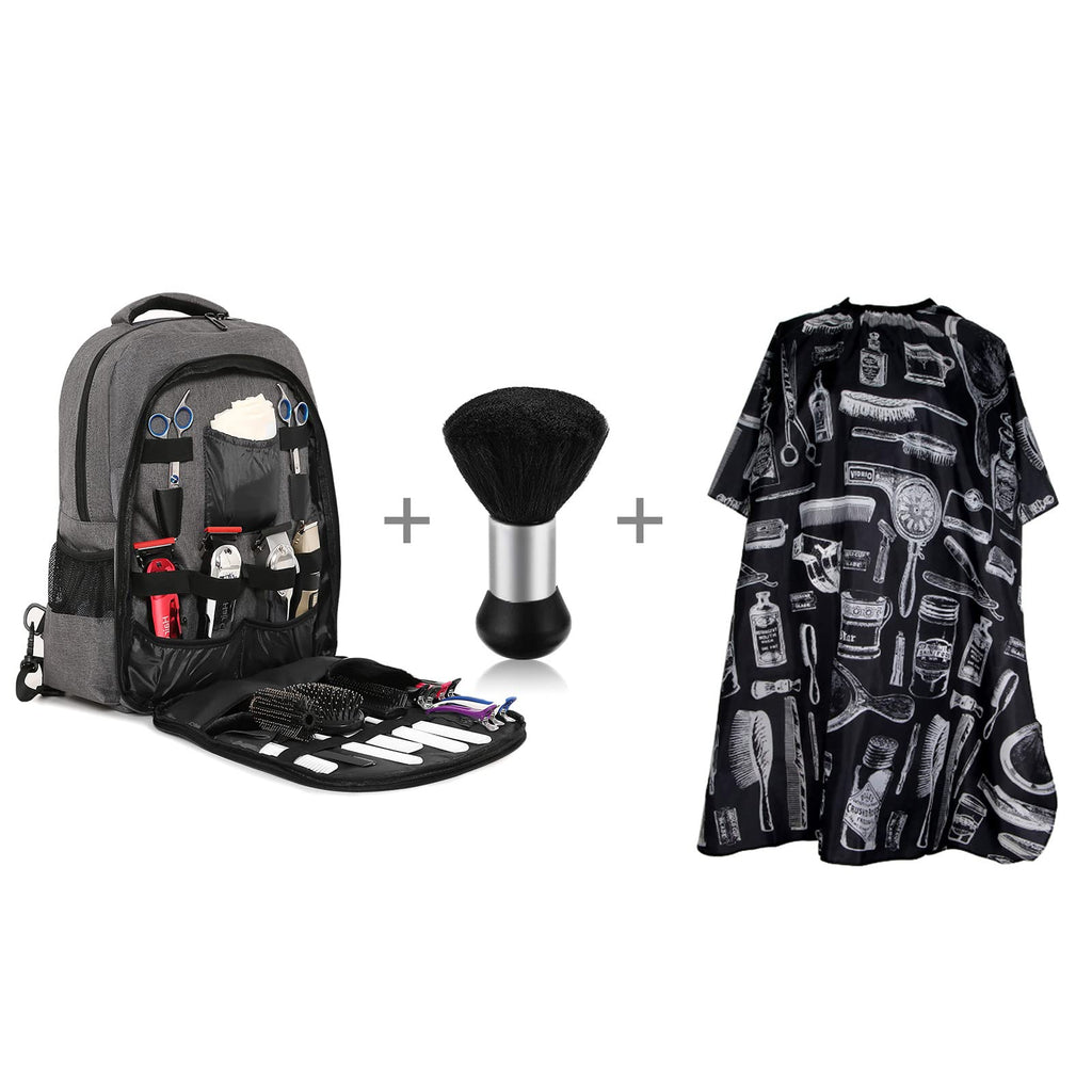 Barber Supplies Backpack with 1PCS Barber Cape&1PCS Barber Brush,Professional Hair Cutting Tools Bag,Casual Gray,Large Capacity,Three Layer,Mobile Barber Accessioes Station for Barbers