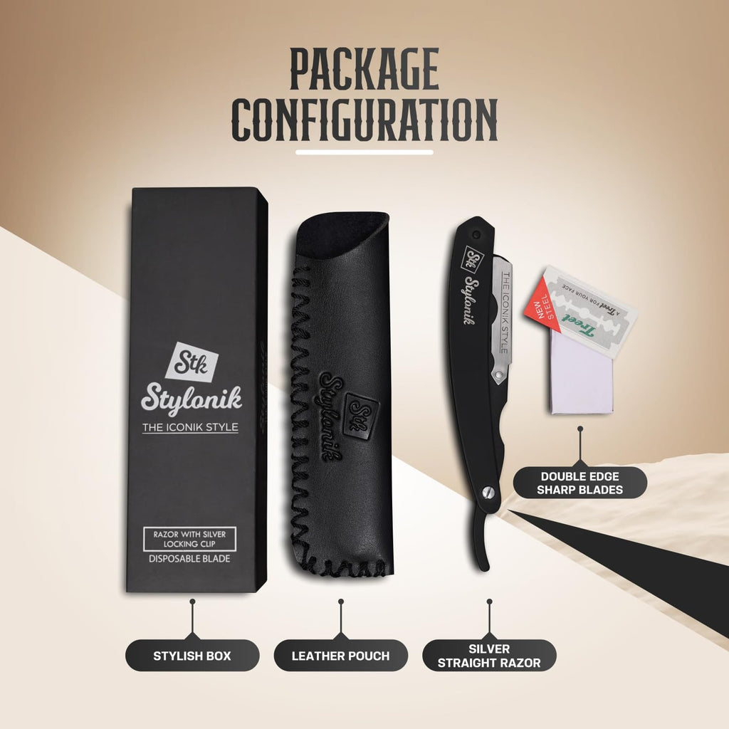 Stylonik Straight Razor for Men, Single Blade Edge Barber Shaving Kit
