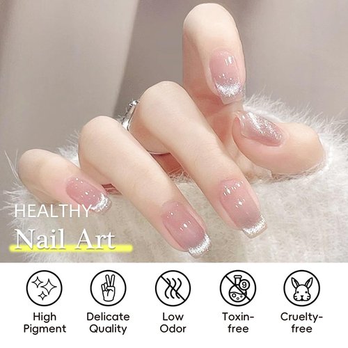 REDHSHUI Cat Eye Gel Nail Polish Set 6 Pcs Magnetic Sparkle Diamond Glitter Nude Pink Light Purple Red Silver Sheer Pink Velvet Ice Jelly Gel Polish with Magnet Stick UV LED Curing Requires Soak Off