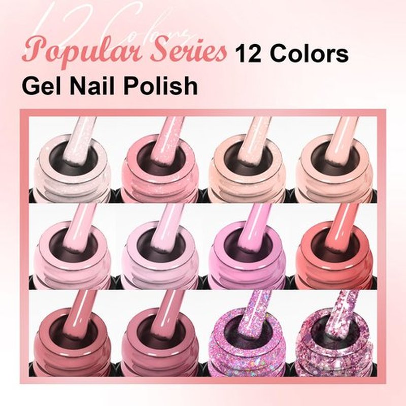 MEET ACROSS Pink Gel Nail Polish Kit, Popular Color Nude Glitter Nail Gel Suitable For All Seasons Gel Polish Soak Off UV LED Semi-Permanent Varnish For DIY Manicure