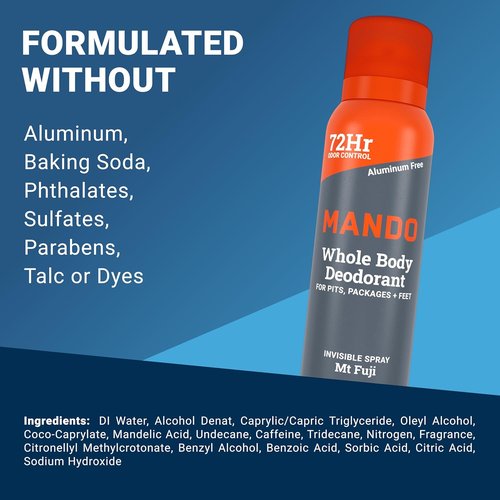 Mando Whole Body Deodorant for Men - Invisible Spray with 72-Hour Odor Control - Aluminum & Benzene Free - 3.6 oz Cans (Pack of 2) - Mt Fuji
