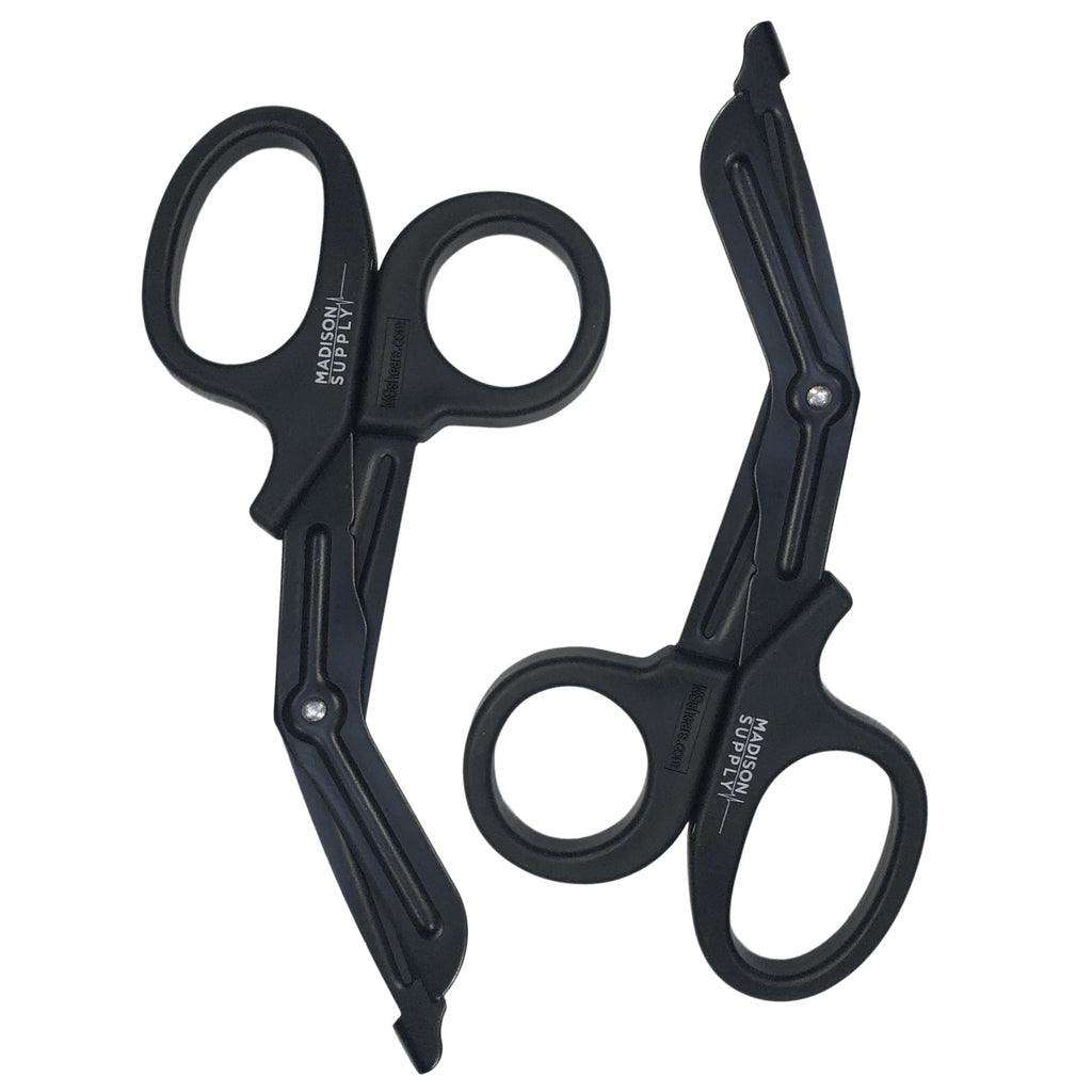 Madison Supply EMT and Trauma Shears for Left and Right Hand -7.5-Inch Bandage Scissors, Stainless Steel Medical Shears -Fluoride-Coated Blades for First Responder, Nurse, and Doctor (2 Pack, Black)