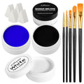 Black White Blue Face Paint Kit – 3×50g Oil-Based Grease Makeup with Remover Balm, Brushes & Sponges – Sweat-Proof, Easy On & Off SFX Makeup for Halloween, Cosplay, Ghost & Ice-Themed Stage Looks