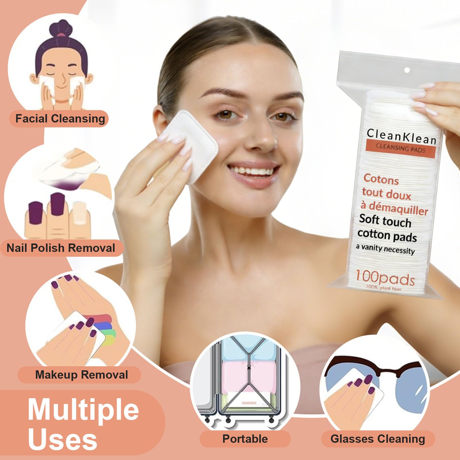 Large Cotton Pads for Face 300 Count, Makeup Remover Pads for Sensitive Skin Soft & Lint-Free Ultra-Absorbent Hypoallergenic Cotton Rounds for Face, Unique Three-Layer Upgraded Edge Stitching