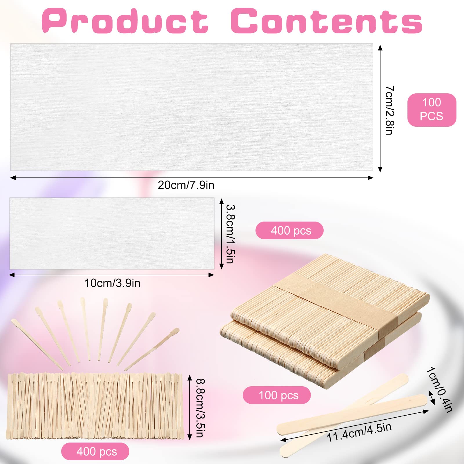 Ireer 1000 Pcs Wax Strips and Sticks Kit 500 Pcs Non Woven Waxing Strips 500 Pcs Assorted Applicator Sticks Soft Wooden Facial Body for Eyebrow Hair Removal Spa Home Women Men Leg