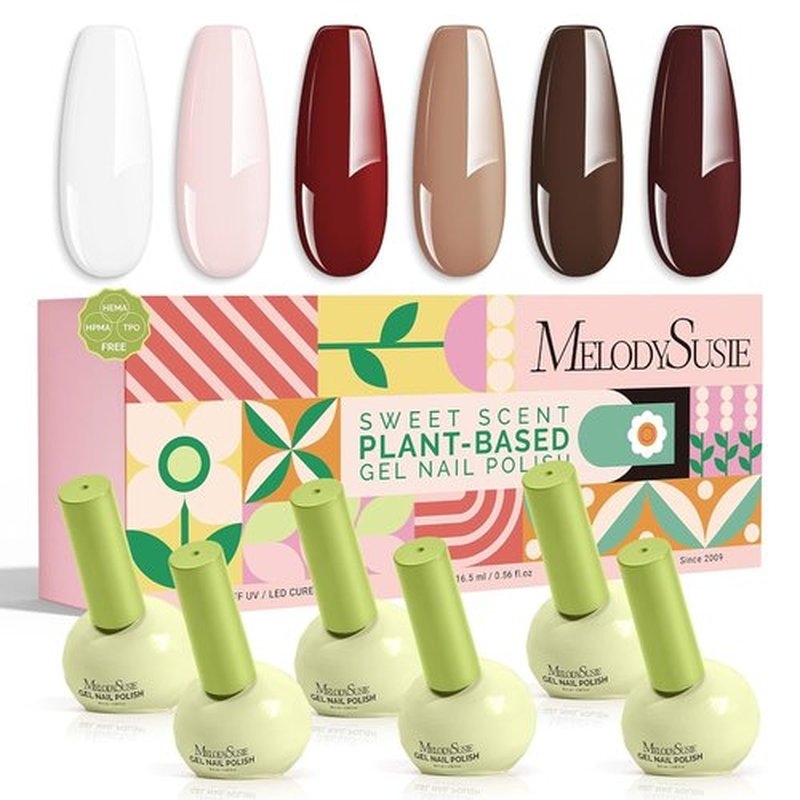 MelodySusie Gel Nail Polish Set - HEMA Free Plant-Based Formula | 6 Macaron Colors, 0.56 fl. oz Bottles