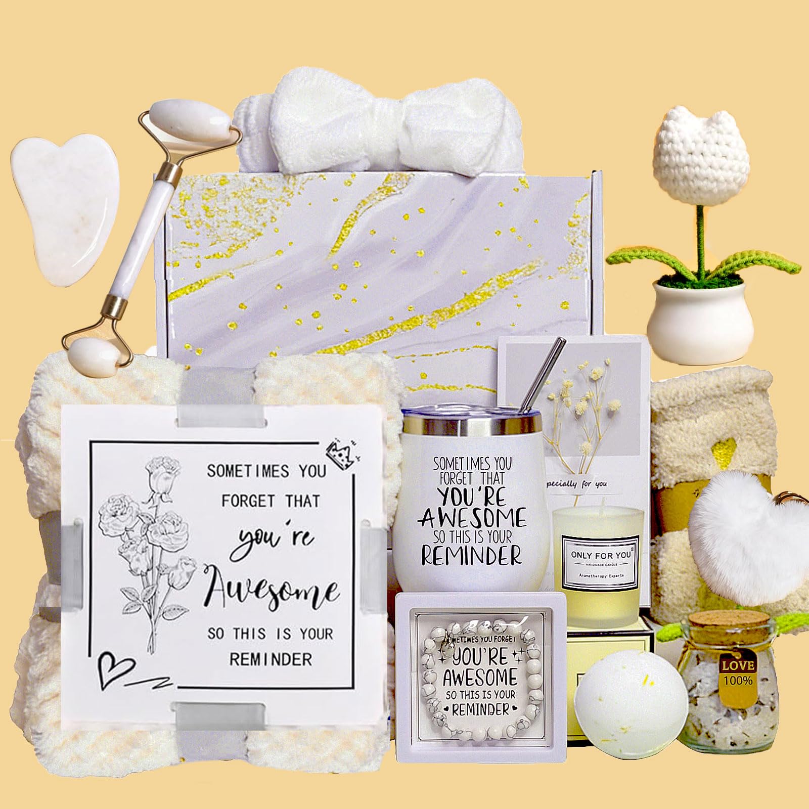 Self Care Gifts Baskets Women, 16PCS Get Well Soon Gift Box Relaxing Spa Set Care Package for Birthday, Valentines Day, Mothers Day, Christmas Gifts for Mom Girlfriend Sister Wife Grandma (Beige)
