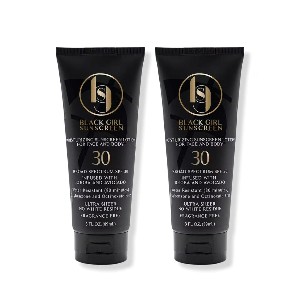 Black Girl Sunscreen SPF 30 for the Face & Body - Moisturizing Sun Protection, SPF 30, Sun Lotion for Women, Ultra Sheer, Travel Size, No White Cast for Melanin Rich Skin - 3 fl oz, 2-Pack