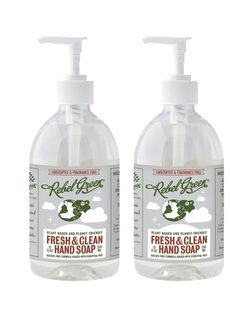 Rebel Green Fresh & Clean Hand Soap - Natural Liquid Hand Soap for Bathroom & Kitchen - Unscented, 12 Fl oz, Pack of 2