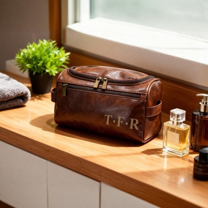 Skiennix Personalized Travel Leather Toiletry Bag - Waterproof & Customizable | Perfect Gift for Men, Dads, and Grandpas