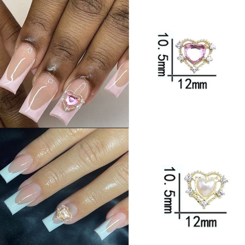 YOSOMK 24PCS Heart Nail Art Charms White Pink Nail Charms 3D Heart Pearls Nail Supplies Accessories 2 Colors Nail Gems Rhinestones Jewelry for Women Acrylic Nail Art Design Decoration
