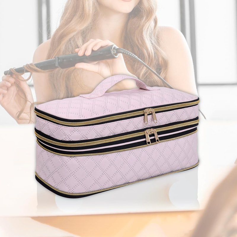 UOZL Hair Dryer Curling Iron Storage Bag, Travel Carrying Case, Slim Expandable Handheld Dual-Layer Travel Storage Bag for Dryer/Hair Tool Organizer/Style Organizer (Pink)