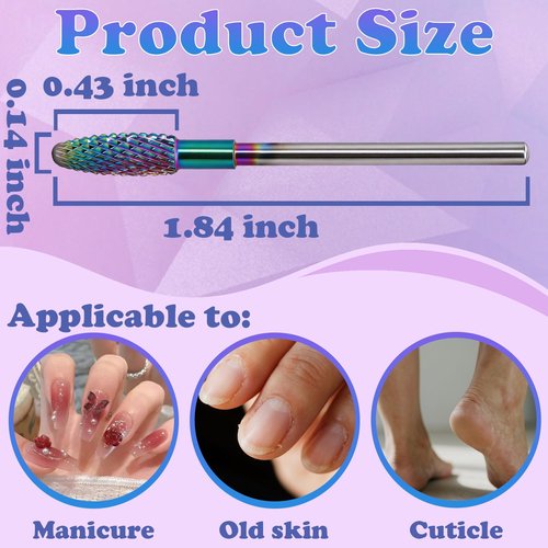 FANTEXY Carbide Nail Drill Bit, Trich Cylinder Top Tungsten Drill Bits for Remove Acrylic Hard Gels Quickly and Safely, 3/32'' Nail Bits for Nail Drill Efile, Manicure Pedicure Tools (Medium - M)