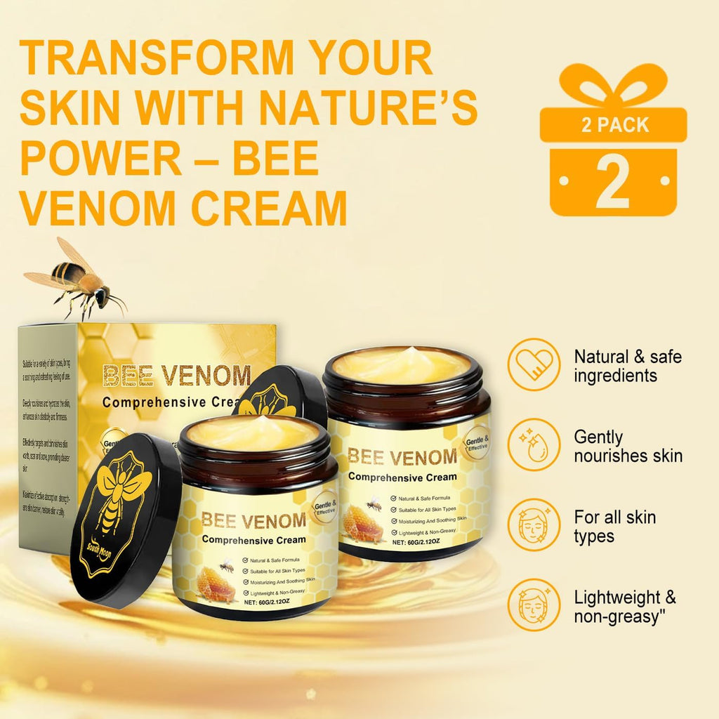 2PCS Bee Venom Skin Treatment Cream, New Bee Venom Comprehensive Cream for Body and Face, Natural Skin Moisturizer, Repairing and Moisturizing
