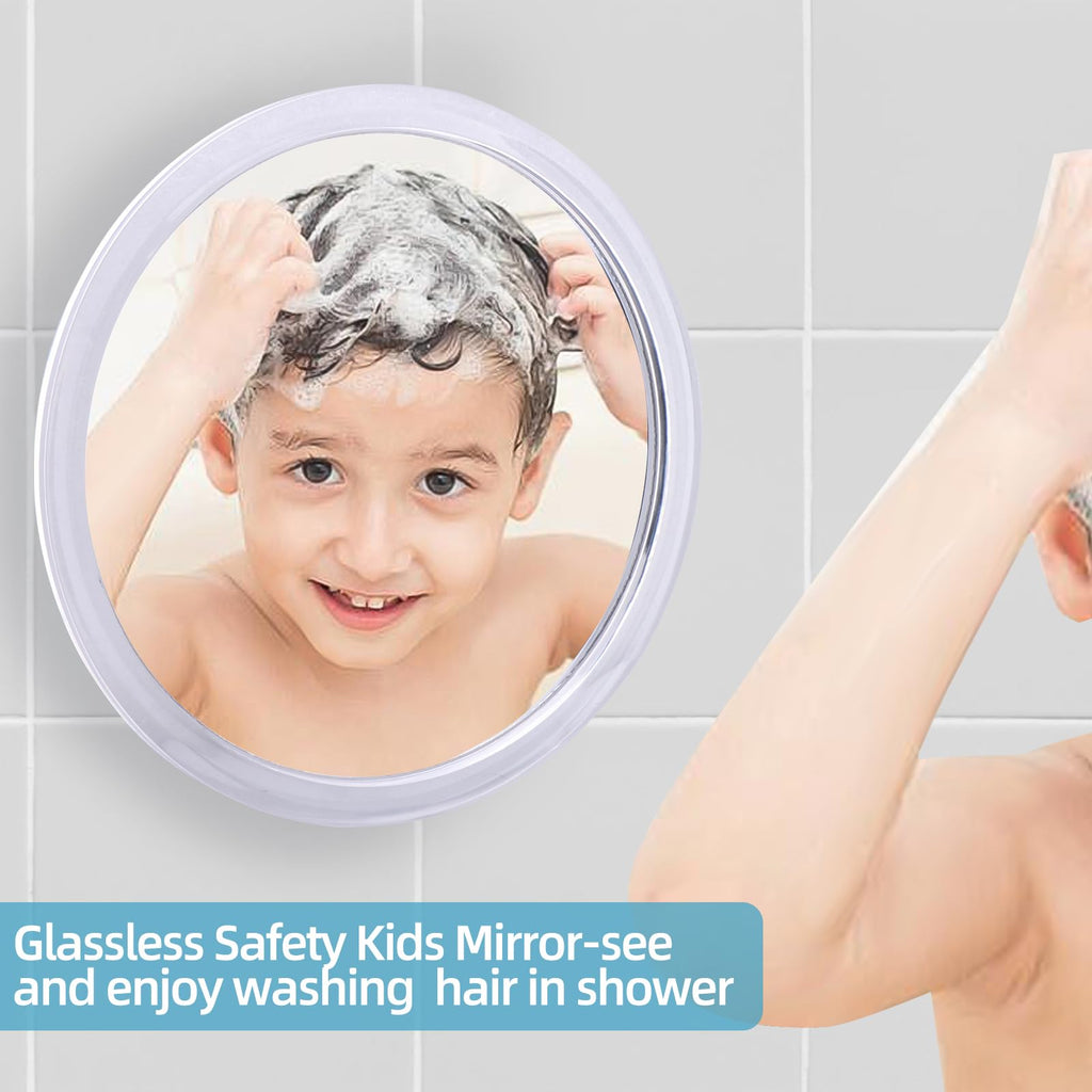YoHumk Fogless Shower Mirror for Shaving and Makeup with 3 Removable Powerful Suction Cups, Shatterproof Anti Fog Mirror for Shower and Bathroom, Glassless Safety Kids Mirror