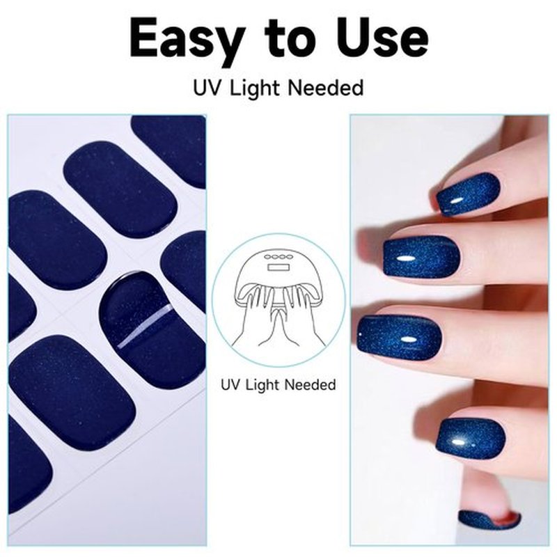 Semi Cured Gel Nail Strips, 28 pcs Gel Nail Stickers Work with Any UV Lights, Long-Lasting Nail Wraps, Stick on Nails for women Easy to Apply & Remove