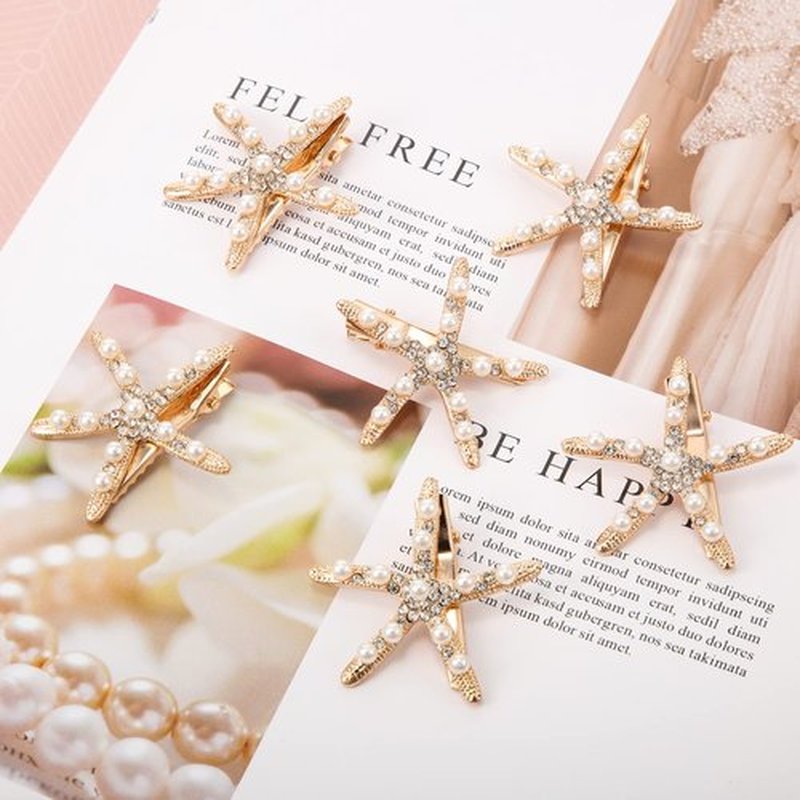12 Pcs Starfish Hair Clip Seashell Hair Clips Mermaid Hair Accessories Crystal Pearls Starfish Hair Barrette Small Beach Sea Hairpin for Wedding Bridal Women