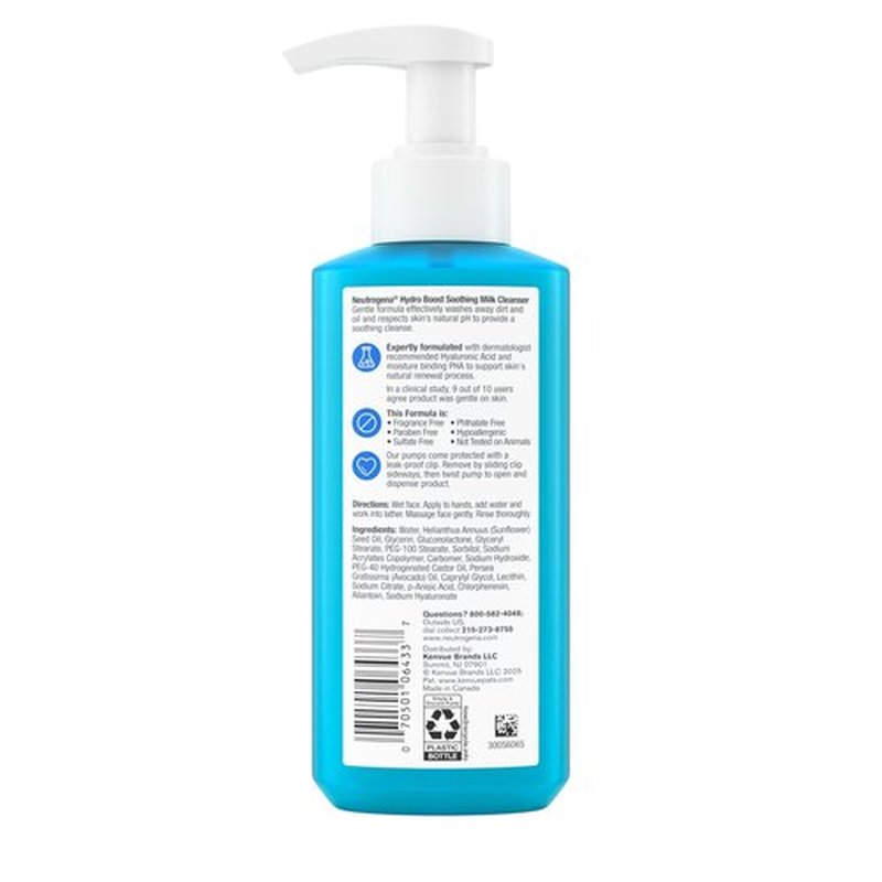 Neutrogena Hydro Boost Face Wash Soothing Milk Cleanser, Fragrance Free Hydrating Facial Cleanser With Hyaluronic Acid, Sensitive Skin Face Wash & Makeup Remover, 7.8 Fl Oz