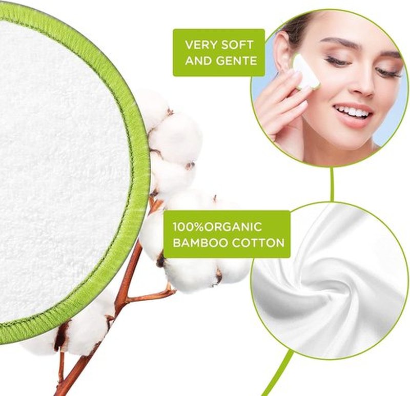 Skiennix Reusable Makeup Remover Pads - 100% Organic Cotton, Eco-Friendly & Washable | 16 Pack with Laundry Bag