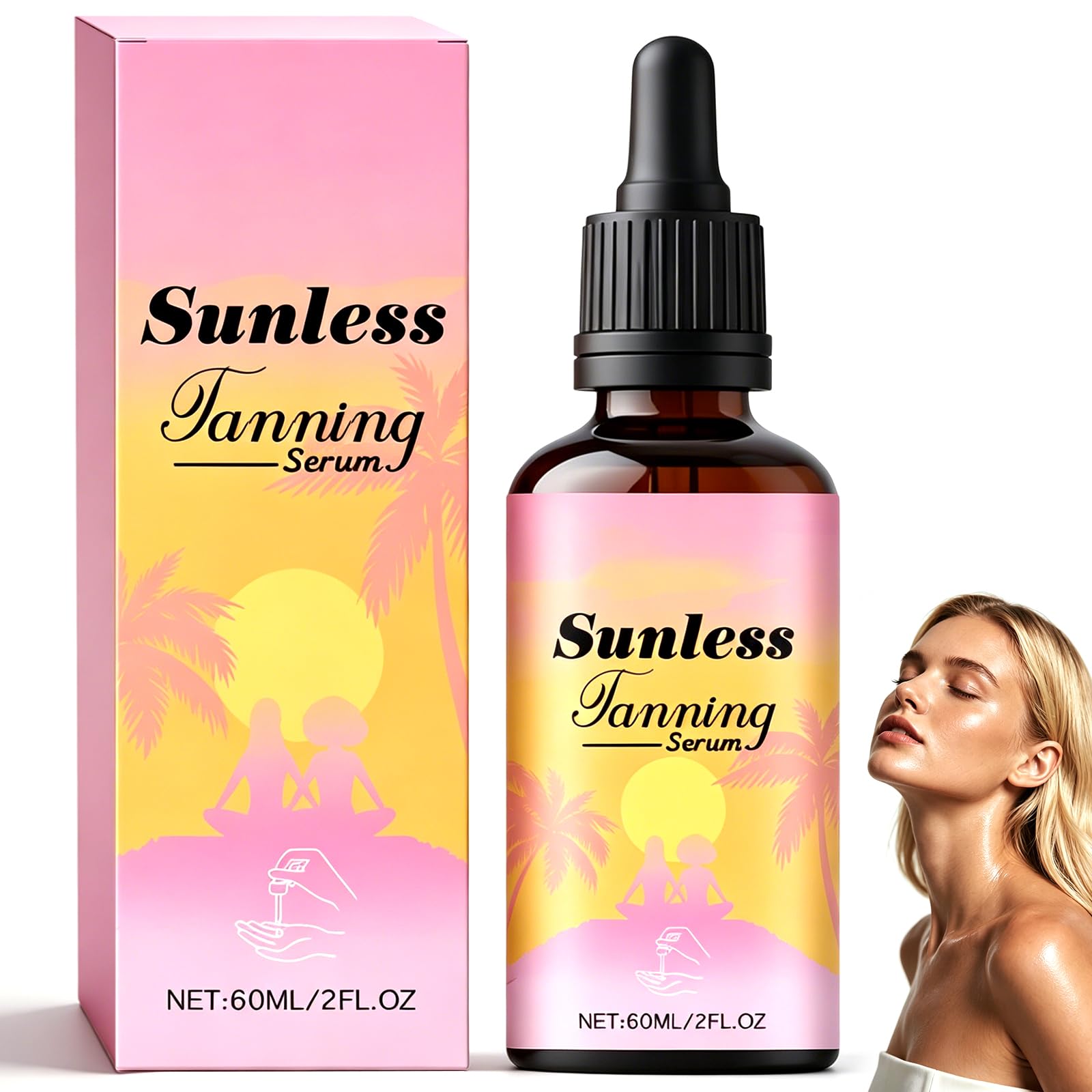 Sunless Tanning Drops for Face & Body - Plant Based Self Tanner Drops, Streak-Free Customizable Bronzing Serum, Natural Glow, Moisturizing, Cruelty-Free Self Tanning Serum for All Skin Tones, 60ml