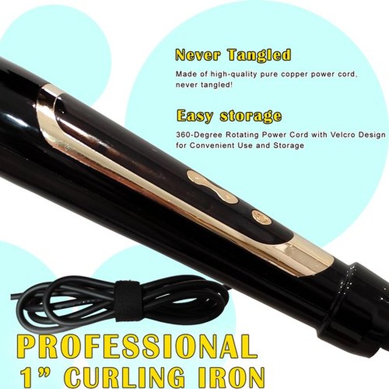 abp 1 Inch Curling Iron Extra Long Barrel with Ceramic Coating for Long/Medium Hair,LED Display Instant Heat up to 450°F with clamp,Hair Waving Style Tool Girls & Women